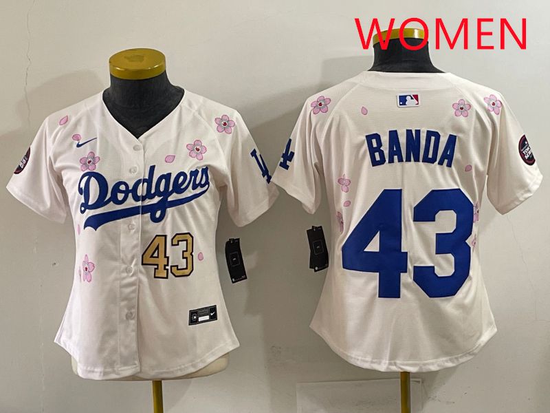Women Los Angeles Dodgers 43 Banda Cream Sakura Edition 2025 Nike MLB Jersey style 33